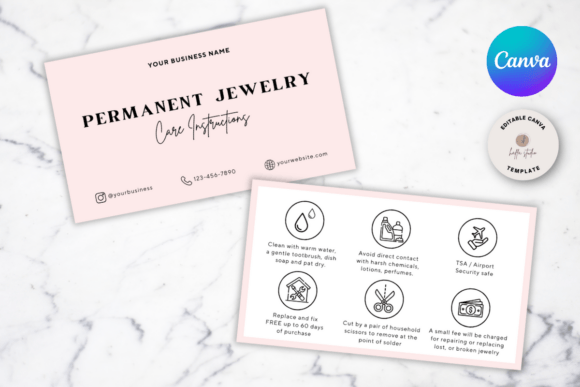 Permanent Jewelry Care Card Template